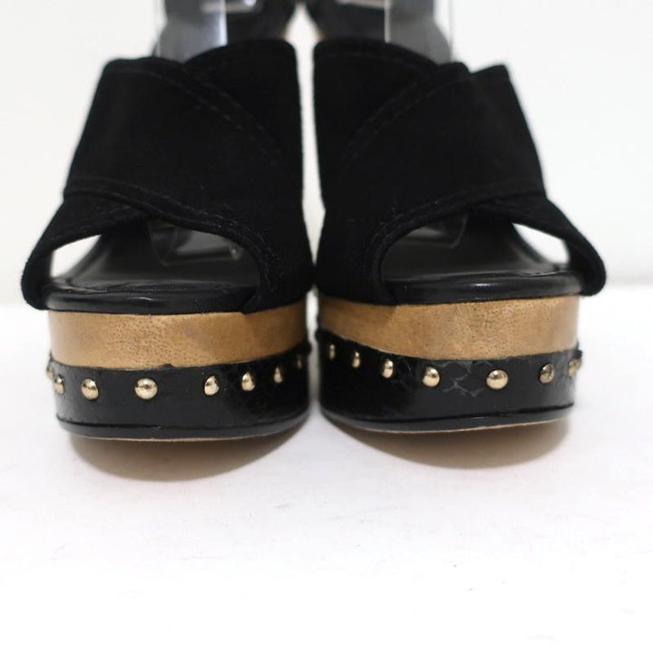 Alexandre Birman Platform Clog Sandals Peggy Black Suede &amp; Snakeskin Size 37 - Celebrity Owned