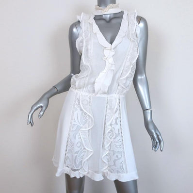 Alexis Choker Dress White Ruffled Crepe & Lace Size Medium Sleeveless Mini NEW - Celebrity Owned