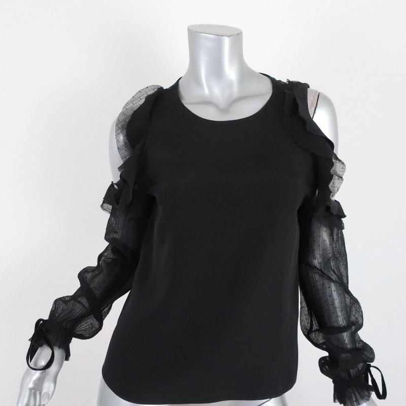 Alexis Cold Shoulder Top Fernand Black Ruffle-Trim Silk &amp; Mesh Size Extra Small - Celebrity Owned