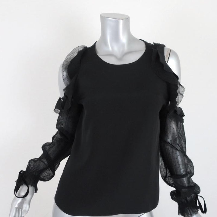 Alexis Cold Shoulder Top Fernand Black Ruffle-Trim Silk &amp; Mesh Size Extra Small - Celebrity Owned
