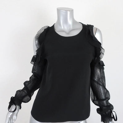 Alexis Cold Shoulder Top Fernand Black Ruffle-Trim Silk & Mesh Size Extra Small - Celebrity Owned