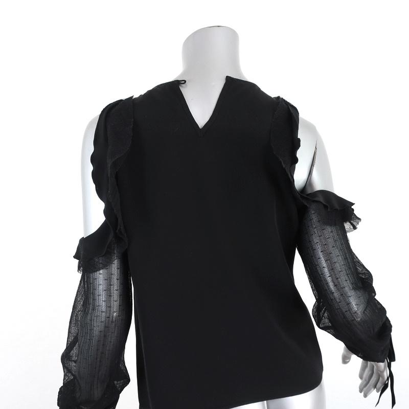 Alexis Cold Shoulder Top Fernand Black Ruffle-Trim Silk &amp; Mesh Size Extra Small - Celebrity Owned