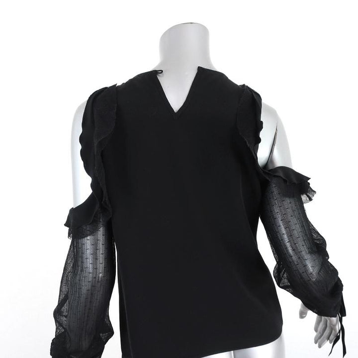 Alexis Cold Shoulder Top Fernand Black Ruffle-Trim Silk &amp; Mesh Size Extra Small - Celebrity Owned