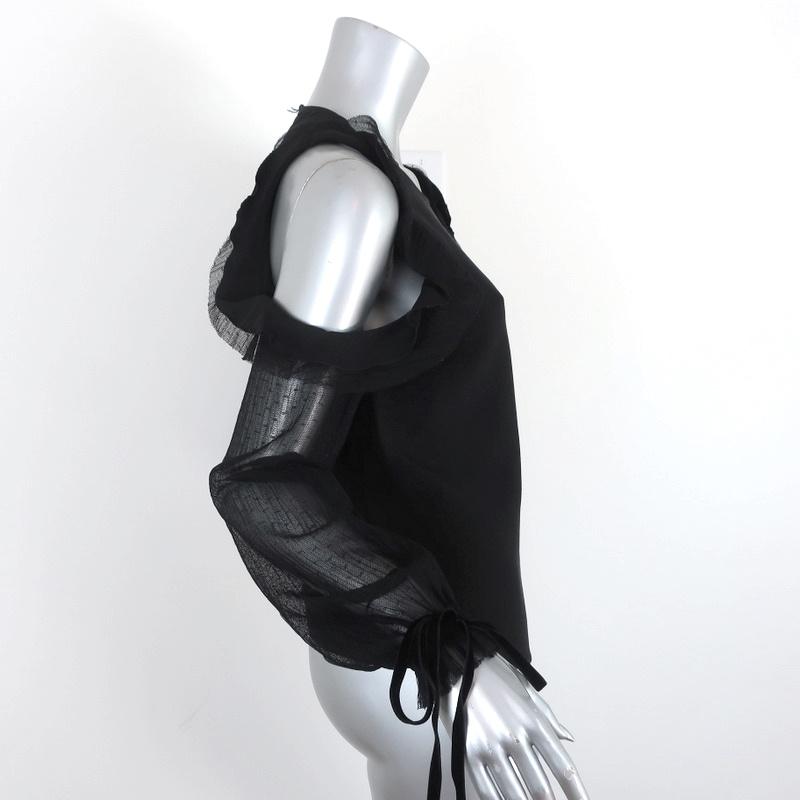 Alexis Cold Shoulder Top Fernand Black Ruffle-Trim Silk &amp; Mesh Size Extra Small - Celebrity Owned