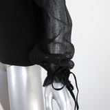 Alexis Cold Shoulder Top Fernand Black Ruffle-Trim Silk & Mesh Size Extra Small - Celebrity Owned