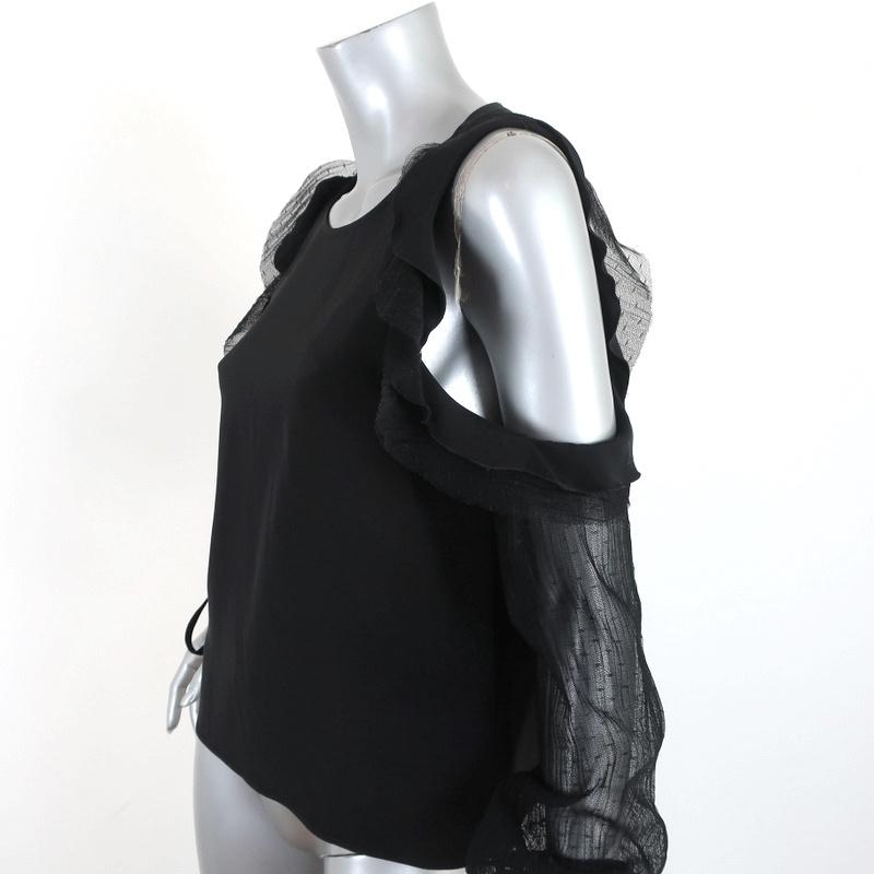 Alexis Cold Shoulder Top Fernand Black Ruffle-Trim Silk &amp; Mesh Size Extra Small - Celebrity Owned