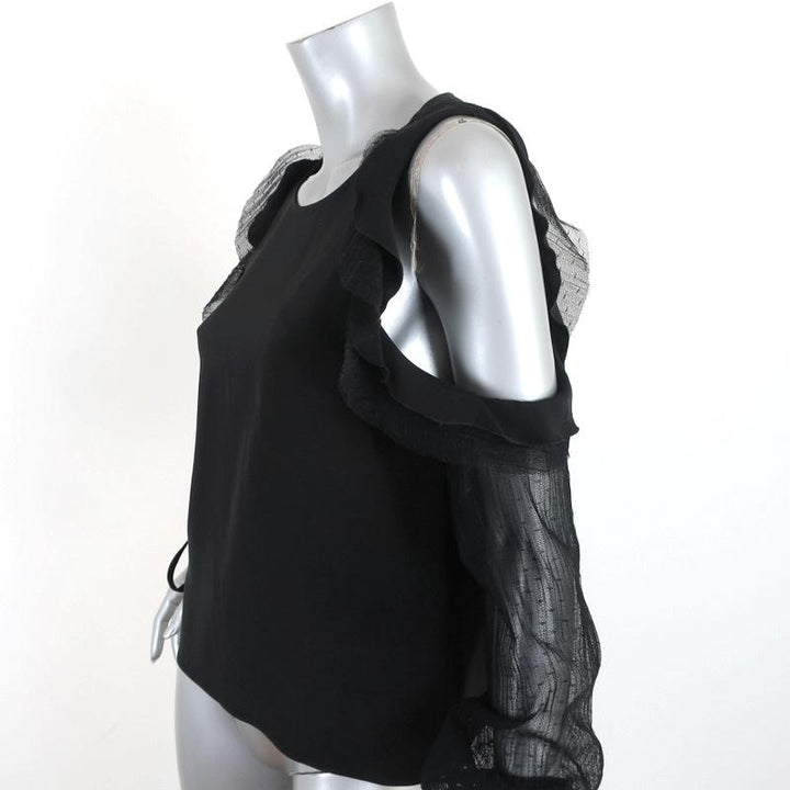 Alexis Cold Shoulder Top Fernand Black Ruffle-Trim Silk &amp; Mesh Size Extra Small - Celebrity Owned