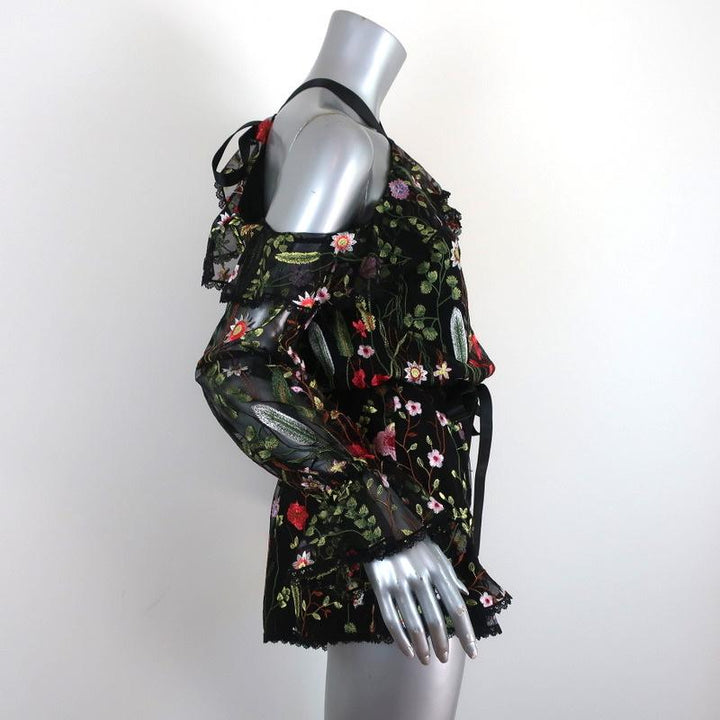 Alexis Romper Brenna Black Floral-Embroidered Mesh Size Extra Small NEW - Celebrity Owned