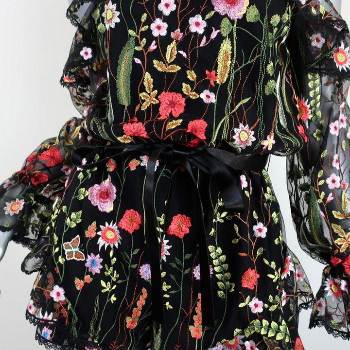 Alexis Romper Brenna Black Floral-Embroidered Mesh Size Extra Small NEW - Celebrity Owned