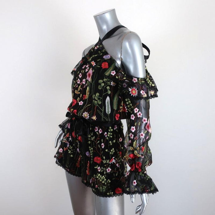 Alexis Romper Brenna Black Floral-Embroidered Mesh Size Extra Small NEW - Celebrity Owned