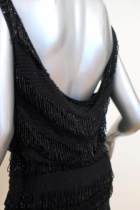 Alice + Olivia Dress Gabby Black Beaded Silk Size Medium Draped-Back M ...