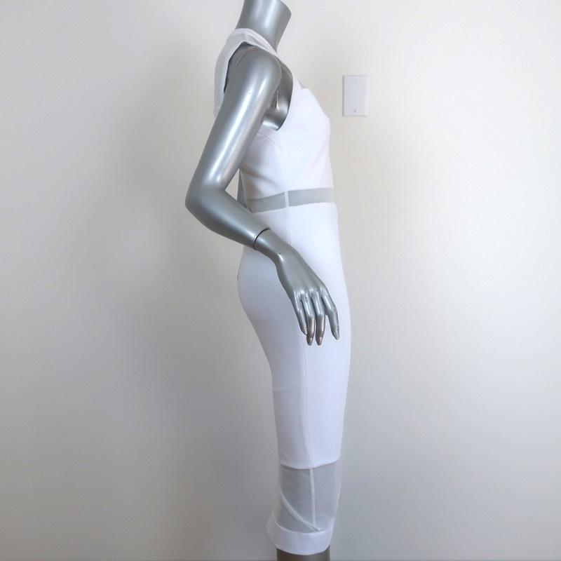 Alice + Olivia Dress Karman White Illusion Mesh &amp; Crepe Size 2 Sleeveless Midi - Celebrity Owned
