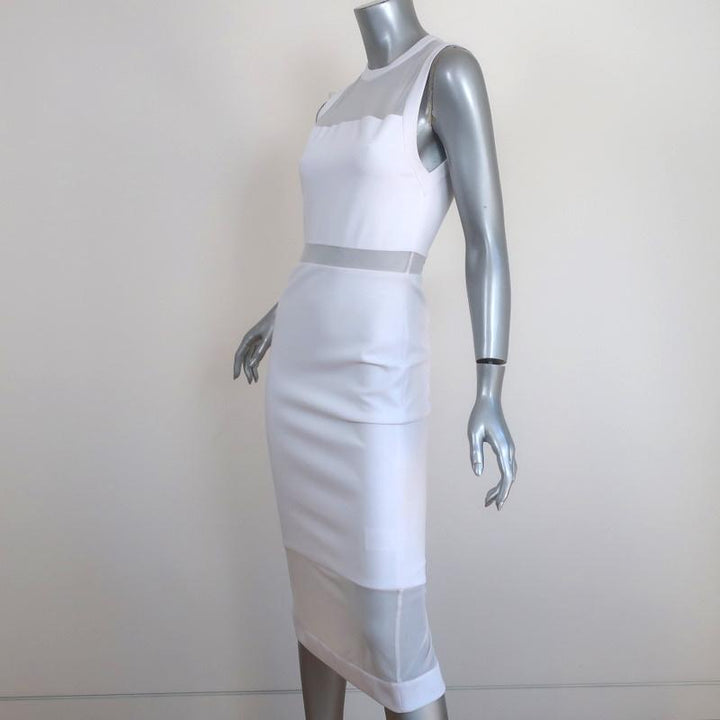 Alice + Olivia Dress Karman White Illusion Mesh &amp; Crepe Size 2 Sleeveless Midi - Celebrity Owned