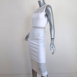 Alice + Olivia Dress Karman White Illusion Mesh & Crepe Size 2 Sleeveless Midi - Celebrity Owned