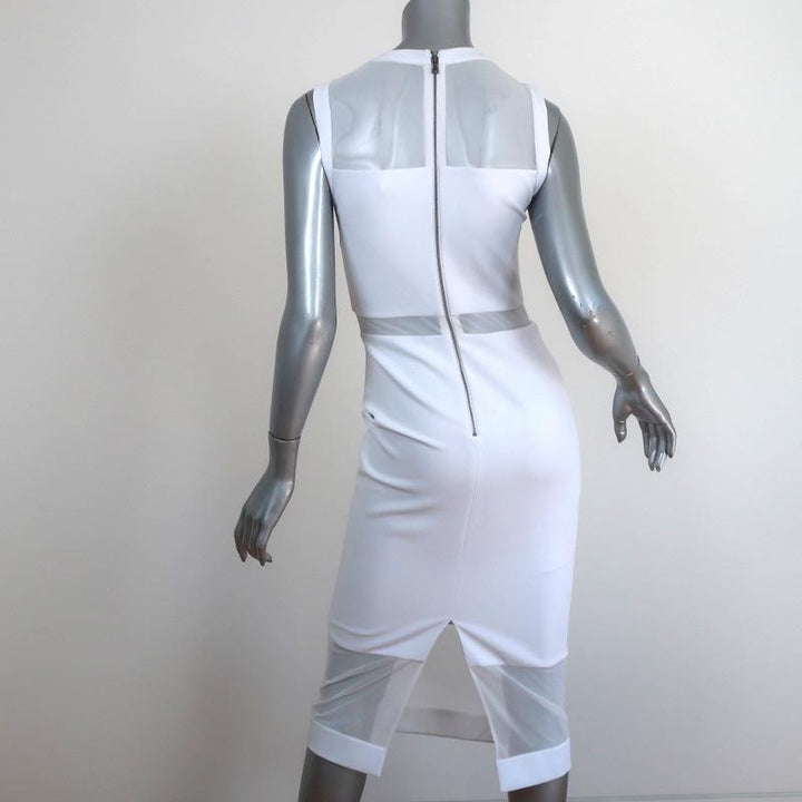 Alice + Olivia Dress Karman White Illusion Mesh &amp; Crepe Size 2 Sleeveless Midi - Celebrity Owned