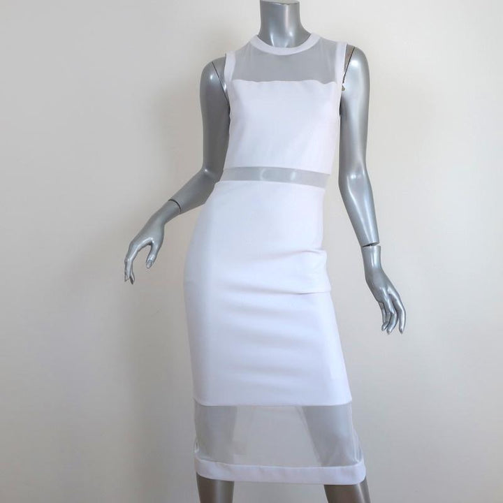 Alice + Olivia Dress Karman White Illusion Mesh &amp; Crepe Size 2 Sleeveless Midi - Celebrity Owned