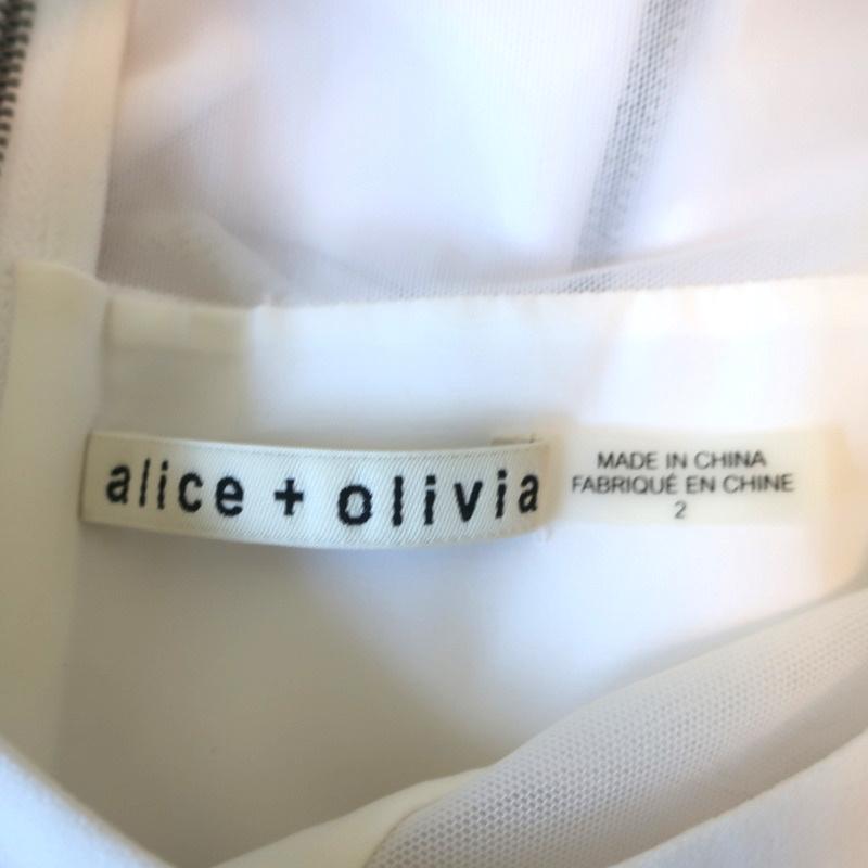 Alice + Olivia Dress Karman White Illusion Mesh &amp; Crepe Size 2 Sleeveless Midi - Celebrity Owned