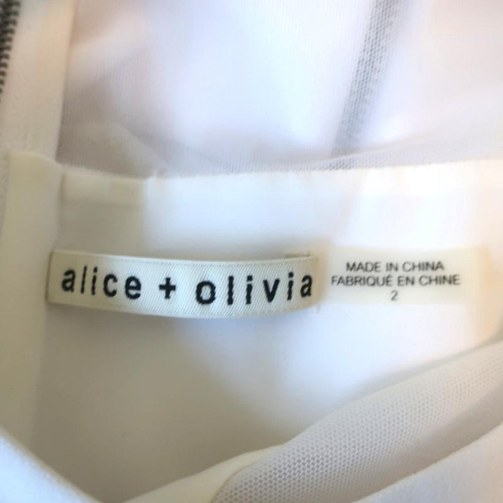 Alice + Olivia Dress Karman White Illusion Mesh &amp; Crepe Size 2 Sleeveless Midi - Celebrity Owned