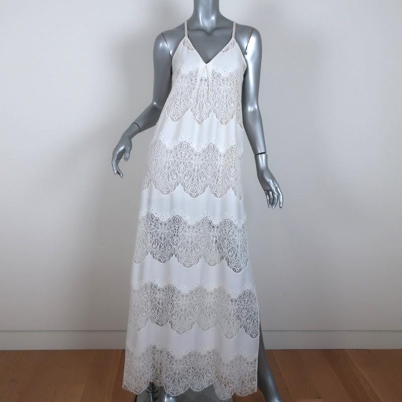 Alice + Olivia Maxi Dress Vandy White Lace-Paneled Satin Size Extra Sm Celebrity Owned Alice + Olivia Maxi Dress Vandy White Lace-Paneled Satin Size Extra Sm Celebrity Owned