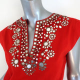 Alice + Olivia Mini Dress Pimmy Red Mirror-Embellished Beaded Cotton Size 6 - Celebrity Owned
