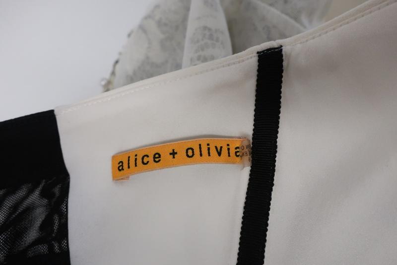 Alice + Olivia Peplum Dress Shovan Ivory/Black Lace &amp; Crepe Open-Back Size 6 NEW - Celebrity Owned