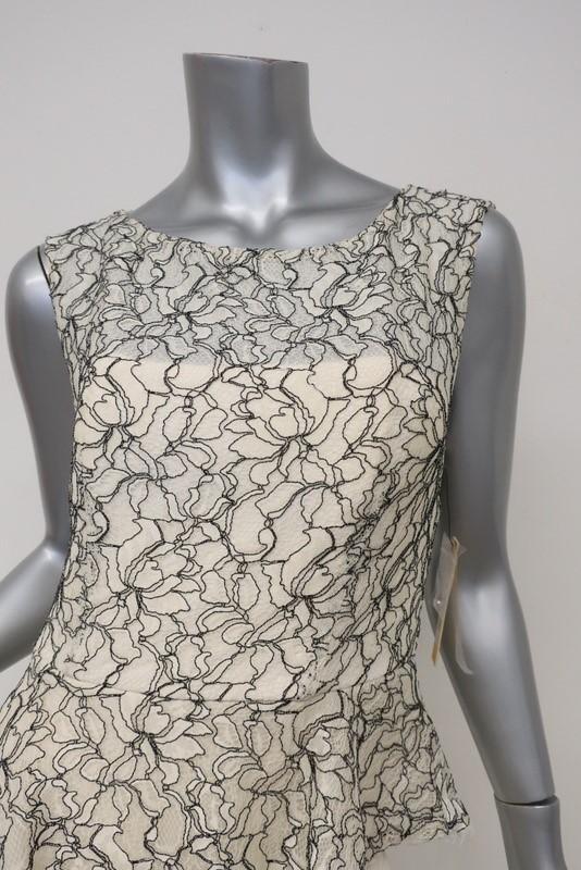 Alice + Olivia Peplum Dress Shovan Ivory/Black Lace &amp; Crepe Open-Back Size 6 NEW - Celebrity Owned