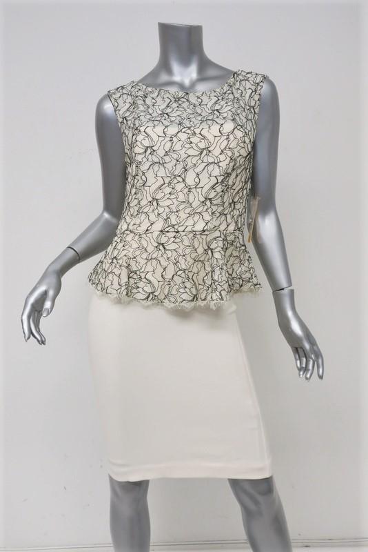 Alice + Olivia Peplum Dress Shovan Ivory/Black Lace &amp; Crepe Open-Back Size 6 NEW - Celebrity Owned