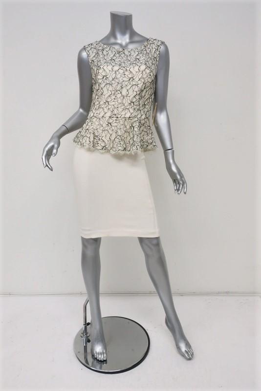 Alice + Olivia Peplum Dress Shovan Ivory/Black Lace &amp; Crepe Open-Back Size 6 NEW - Celebrity Owned