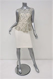 Alice + Olivia Peplum Dress Shovan Ivory/Black Lace & Crepe Open-Back Size 6 NEW - Celebrity Owned