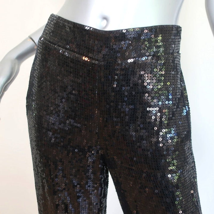 Alice + Olivia Racquel Sequin Wide Leg Pants Black Size 4 - Celebrity Owned