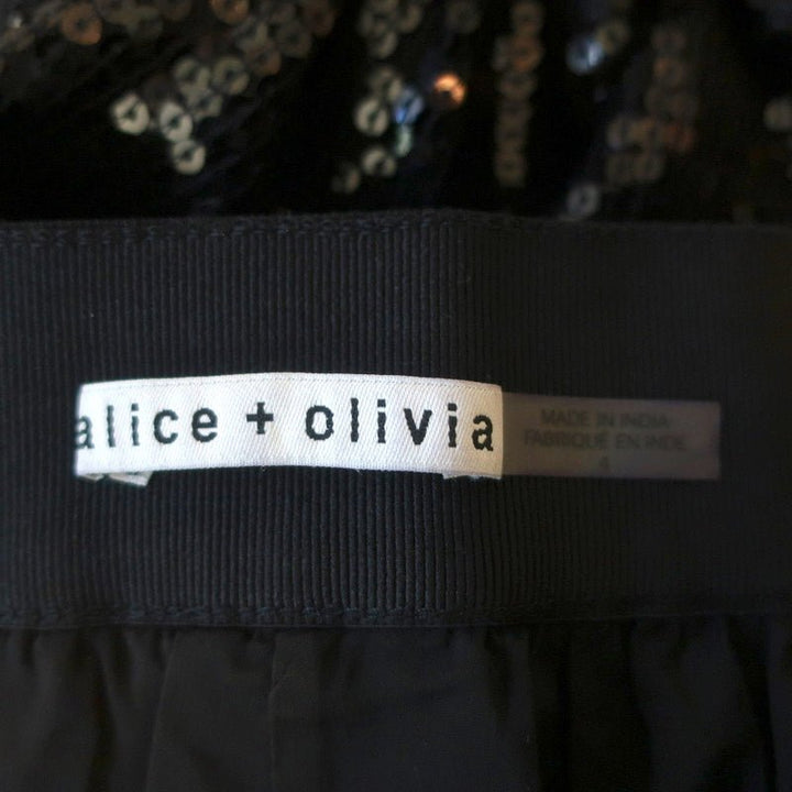Alice + Olivia Racquel Sequin Wide Leg Pants Black Size 4 - Celebrity Owned