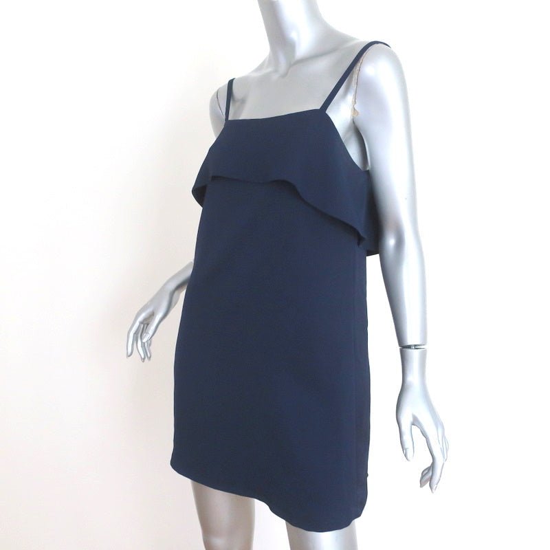 Alice + Olivia Ruffle Slip Dress Etta Navy Crepe Size Small Mini Dress - Celebrity Owned
