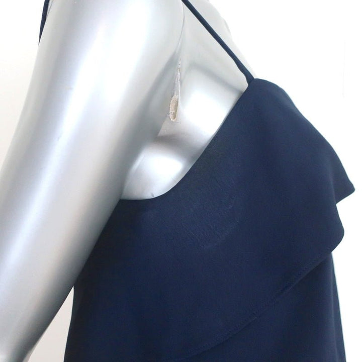 Alice + Olivia Ruffle Slip Dress Etta Navy Crepe Size Small Mini Dress - Celebrity Owned