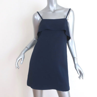 Alice + Olivia Ruffle Slip Dress Etta Navy Crepe Size Small Mini Dress - Celebrity Owned