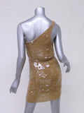 Alice + Olivia Sequin Dress Dusty Pink Beige Size 2 One Shoulder Mini NEW - Celebrity Owned
