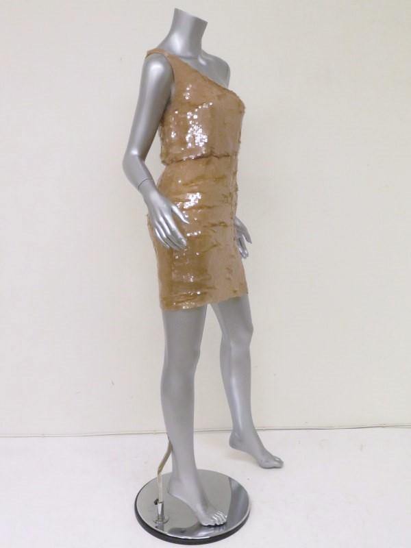 Alice + Olivia Sequin Dress Dusty Pink Beige Size 2 One Shoulder Mini NEW - Celebrity Owned