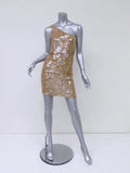 Alice + Olivia Sequin Dress Dusty Pink Beige Size 2 One Shoulder Mini NEW - Celebrity Owned