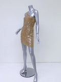 Alice + Olivia Sequin Dress Dusty Pink Beige Size 2 One Shoulder Mini NEW - Celebrity Owned