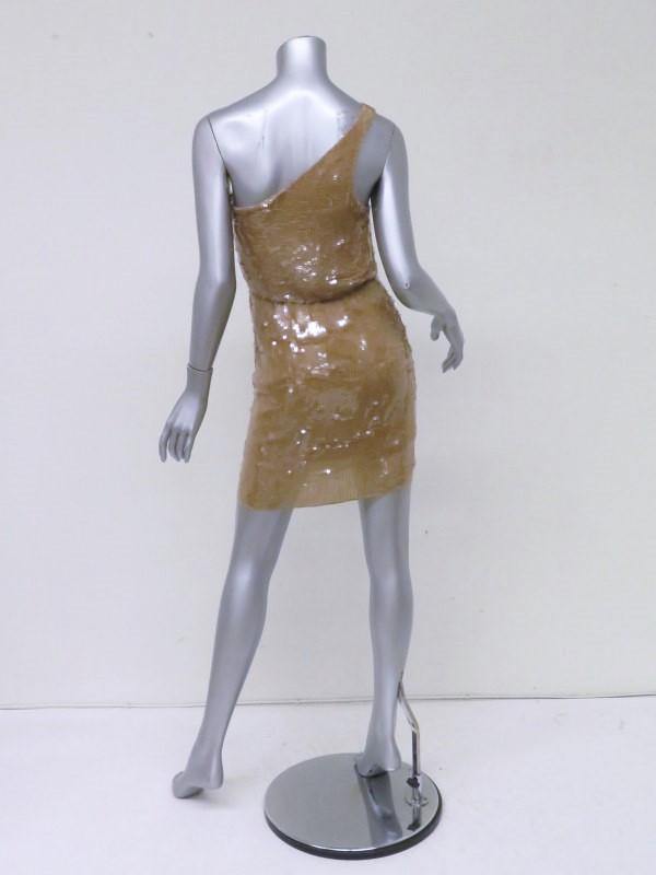 Alice + Olivia Sequin Dress Dusty Pink Beige Size 2 One Shoulder Mini NEW - Celebrity Owned