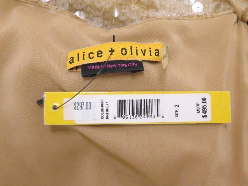 Alice + Olivia Sequin Dress Dusty Pink Beige Size 2 One Shoulder Mini NEW - Celebrity Owned