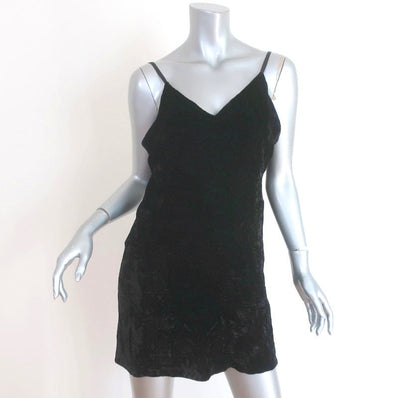 Alice + Olivia Slip Dress Kera Black Crushed Velvet Size 6 V-Neck Mini Dress - Celebrity Owned