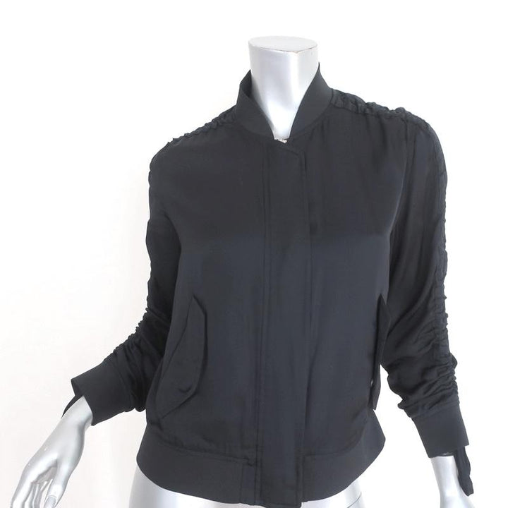 AllSaints Bomber Jacket Ellis Black Ruched Satin Size Small - Celebrity Owned