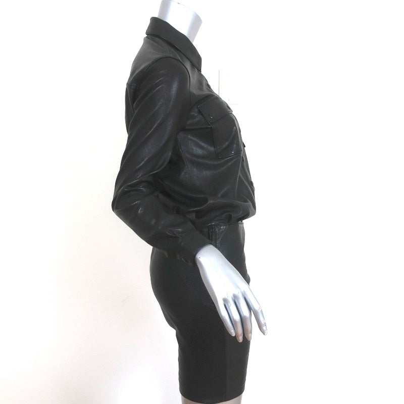 AllSaints Kadi Leather Dress Black Size US 2 Long Sleeve Mini NEW - Celebrity Owned