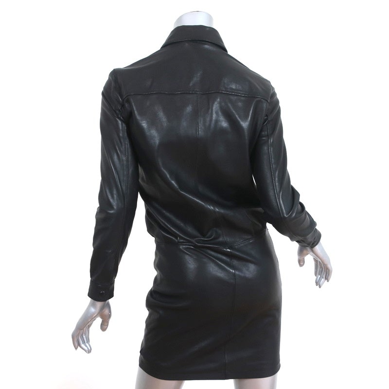 AllSaints Kadi Leather Dress Black Size US 2 Long Sleeve Mini NEW - Celebrity Owned