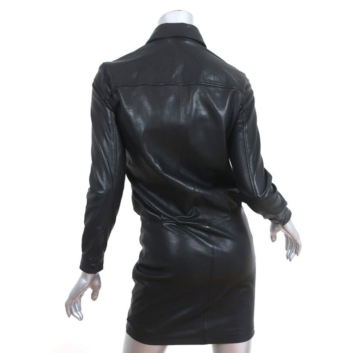 AllSaints Kadi Leather Dress Black Size US 2 Long Sleeve Mini NEW - Celebrity Owned