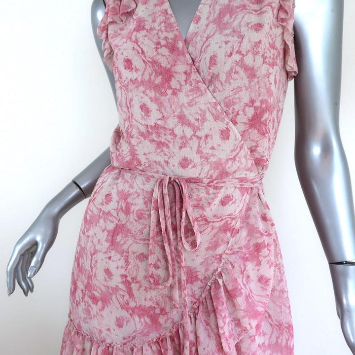 AllSaints Wrap Dress Priya Rosa Pink Printed Chiffon Size Small Sleeveless Mini - Celebrity Owned