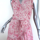 AllSaints Wrap Dress Priya Rosa Pink Printed Chiffon Size Small Sleeveless Mini - Celebrity Owned