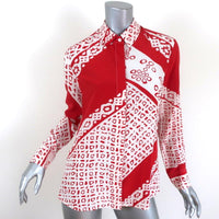 Altuzarra Blouse Chika Red/White Bandana Print Silk Size 34 Long Sleeve Shirt - Celebrity Owned