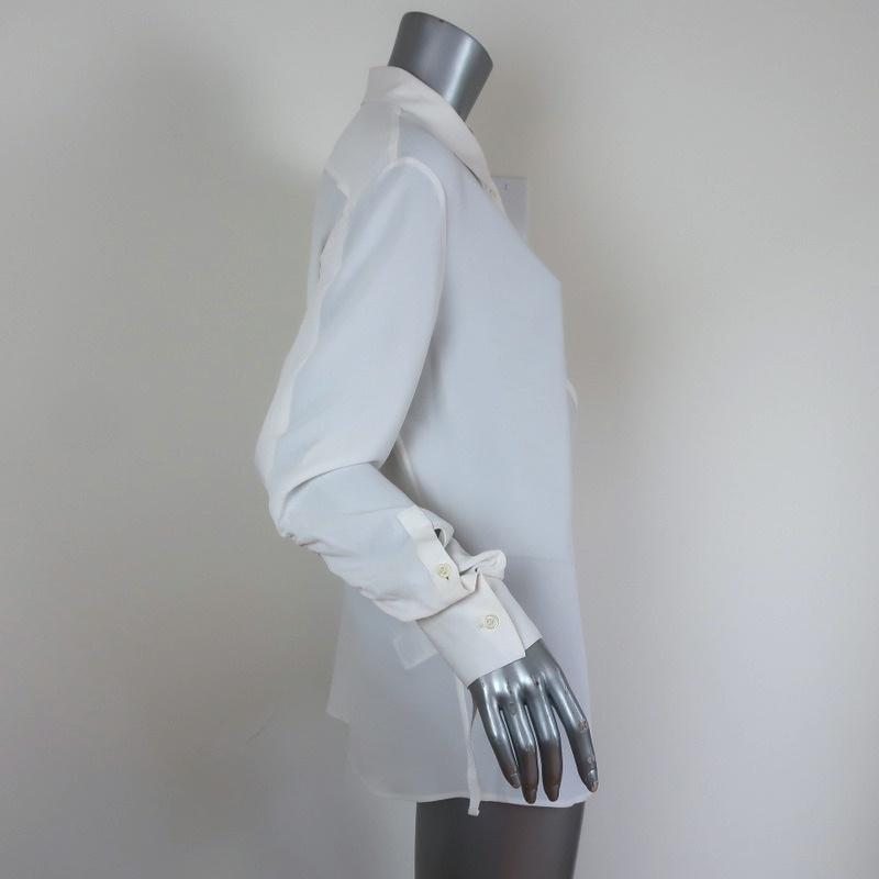 Altuzarra Blouse Garcia White Ruched Crepe Size 44 Asymmetric Button Front Shirt - Celebrity Owned