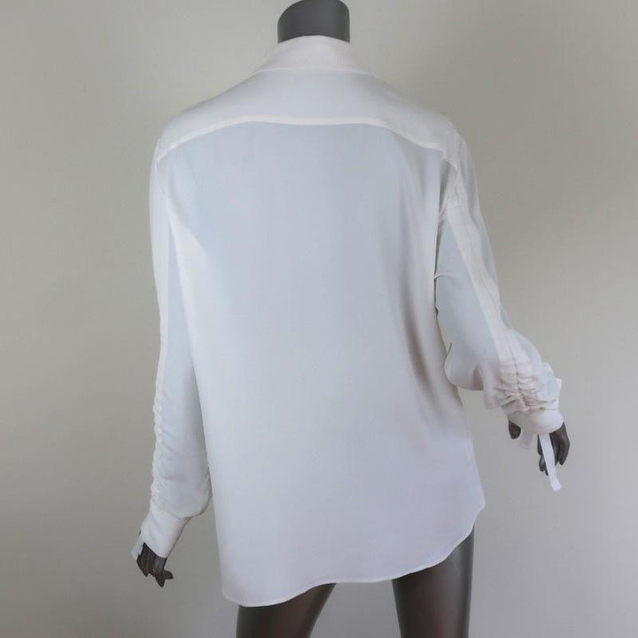 Altuzarra Blouse Garcia White Ruched Crepe Size 44 Asymmetric Button Front Shirt - Celebrity Owned